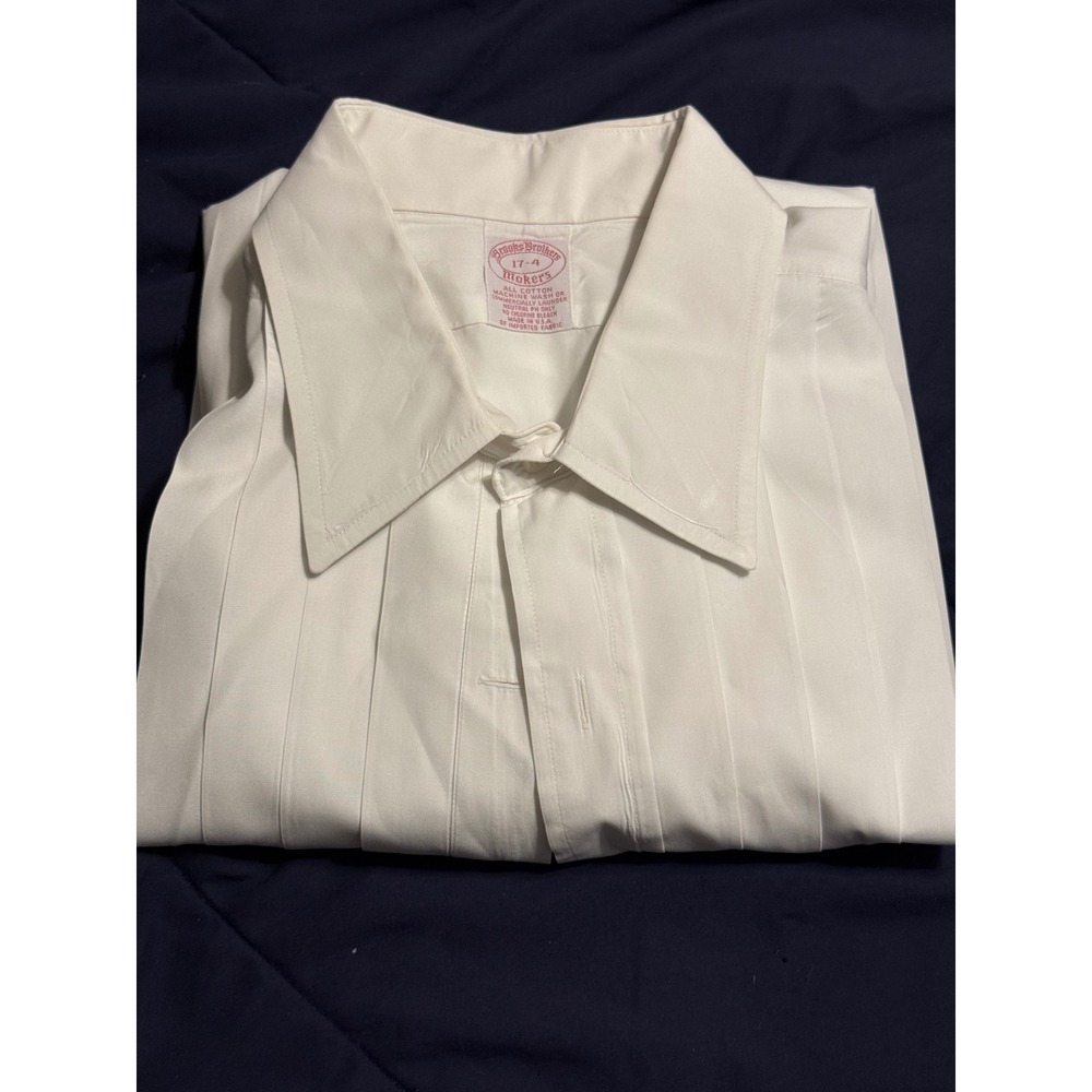Brooks Brothers Makers White Tuxedo Shirt French Cuffs Pleated Front 17-4 USA